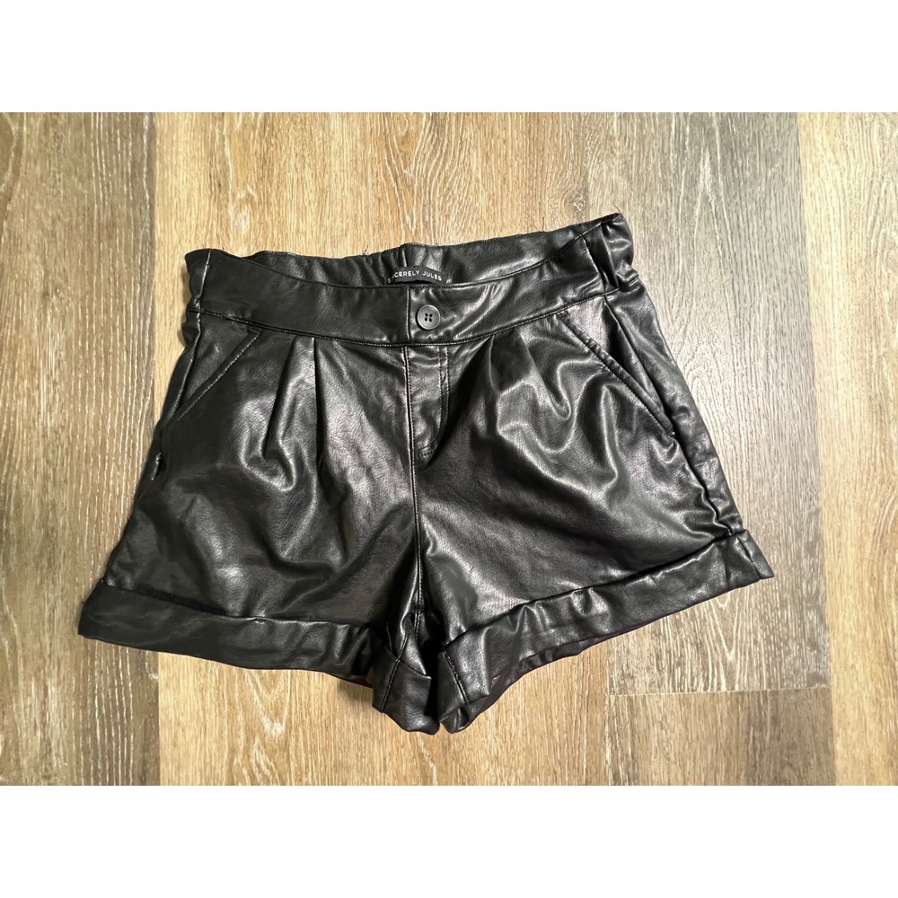 Sincerely Jules Faux Leather Shorts Women XS Black Excellent High Rise Pleated